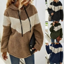 Fashion Contrast Color Long Sleeve Hooded Plush Sweatshirt