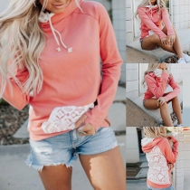 Fashion Long Sleeve Lace Spliced Hooded Sweatshirt