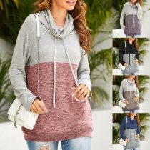 Fashion Contrast Color Long Sleeve Cowl Neck Sweatshirt