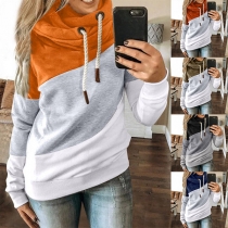 Fashion Contrast Color Long Sleeve Cowl Neck Hooded Sweatshirt