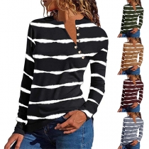 Fashion Long Sleeve Round Neck Striped T-shirt