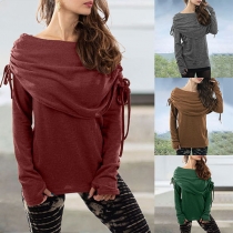 Fashion Solid Color Long Sleeve Cowl Neck T-shirt