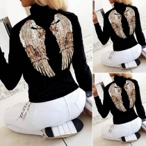 Chic Style Sequin Spliced Wing Long Sleeve Top