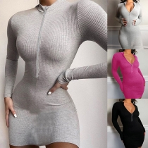 Simple Style Long Sleeve Round Neck Solid Color Tight Dress
