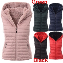 Fashion Solid Color Hooded Plush Lining Vest(The size runs big)