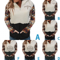Fashion Zipper Hooded Printed Spliced Long Sleeve Sweatshirt