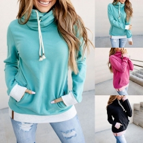 Fashion Contrast Color Long Sleeve Hooded Sweatshirt