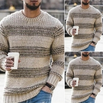 Fashion Long Sleeve Round Neck Contrast Color Man's Sweater
