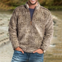 Fashion Long Sleeve Stand Collar Man's Plush Sweatshirt