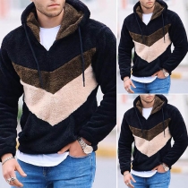 Fashion Contrast Color Hooded Man's Plush Sweatshirt