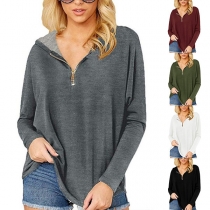 Fashion Solid Color Long Sleeve Hooded Sports Top