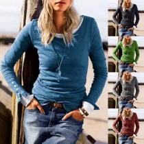 Simple Style Long Sleeve Round Neck Solid Color T-shirt