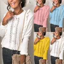 Fashion Solid Color Round Neck Single Breasted Knitted Top