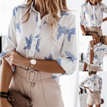 OL Style Long Sleeve POLO Collar Printed Shirt
