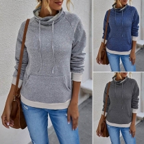Fashion Contrast Color Long Sleeve Cowl Neck Sweatshirt