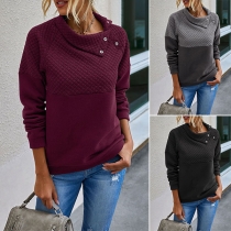 Fashion Solid Color Long Sleeve Oblique Collar Sweatshirt