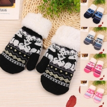 Cute Elk Pattern Faux Fur Spliced Knit Gloves for Kids