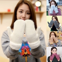Fashion Solid Color Plush Flanging Knit Gloves