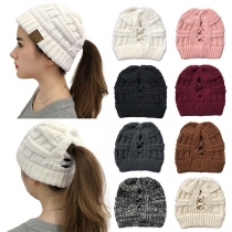 Fashion Solid Color Hollow Out Knit Beanies