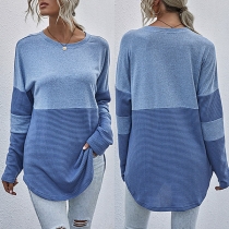 Fashion Contrast Color Long Sleeve Round Neck T-shirt