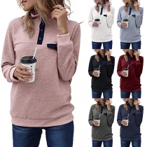 Fashion Contrast Color Long Sleeve Stand Collar Sweatshirt