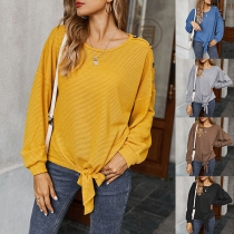 Fashion Solid Color Long Sleve Knotted Hem Knit Top