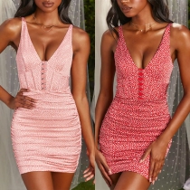 Sexy Backless Deep V-neck Sleeveless Slim Fit printed Dress