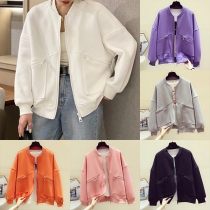 Fashion Solid Color Long Sleeve Stand Collar Jacket