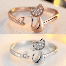 Cute Rhinestone Inlaid Cat Shaped Ring