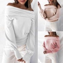 Solid Color Off-the-Shoulder Long Sleeve Top