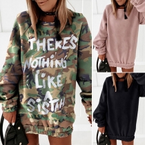 Loose Solid Color Round Neck Long Sleeve Sweatshirt Dress