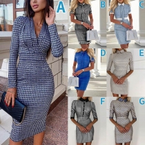 OL Style POLO Collar High Waist Slim Fit Plaid Dress