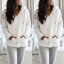 Fashion Solid Color Long Sleeve Hooded Plush Sweatshirt