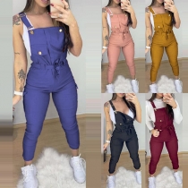 Fashion Solid Color High Waist Slim Fit Overalls