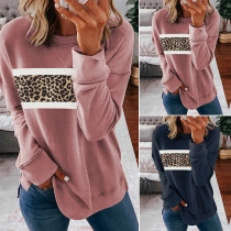 Fashion Leopard Printed Spliced Long Sleeve Sweatshirt