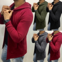 Casual Solid Color Hooded Long Sleeve Sweatshirt Coat For Man