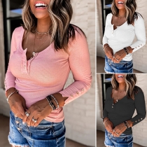 Simple Style Long Sleeve Round Neck Solid Color T-shirt