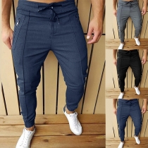 Fashion Solid Color Drawstring Waist Man's Sports Pants