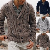 Fashion Solid Color Long Sleeve Man's Knit Cardigan