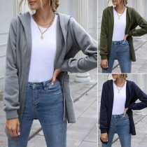 Fashion Solid Color Long Sleeve Hooded Coat