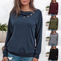 Fashion Solid Color Long Sleeve Pleated Collar Sweatshirt