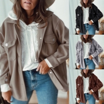 Simple Style Long Sleeve POLO Collar Single-breasted Coat