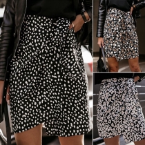 Fashion High Waist Irregular Hem Printed Skirt