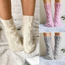 Fashion Solid Color Knit Socks