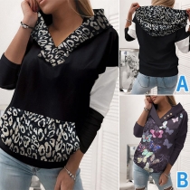 Casual Style Printed Spliced Long Sleeve Hooded Sweatshirt