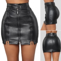 Sexy High-waist Slit Hem Zipper Slim Fit Skirt