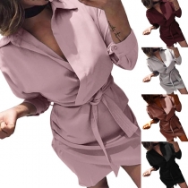 Fashion Solid Color POLO Collar Irregular Hem Shirt Dress