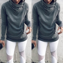 Fashion Solid Color Cowl Neck Long Sleeve Sweatshirt