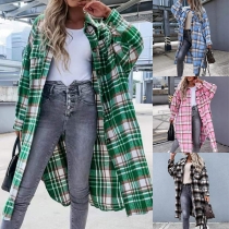 Fashion Long Sleeve Plaid Coat