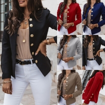 Fashion Solid Color Long Sleeve Stand Collar Single-breasted Jacket